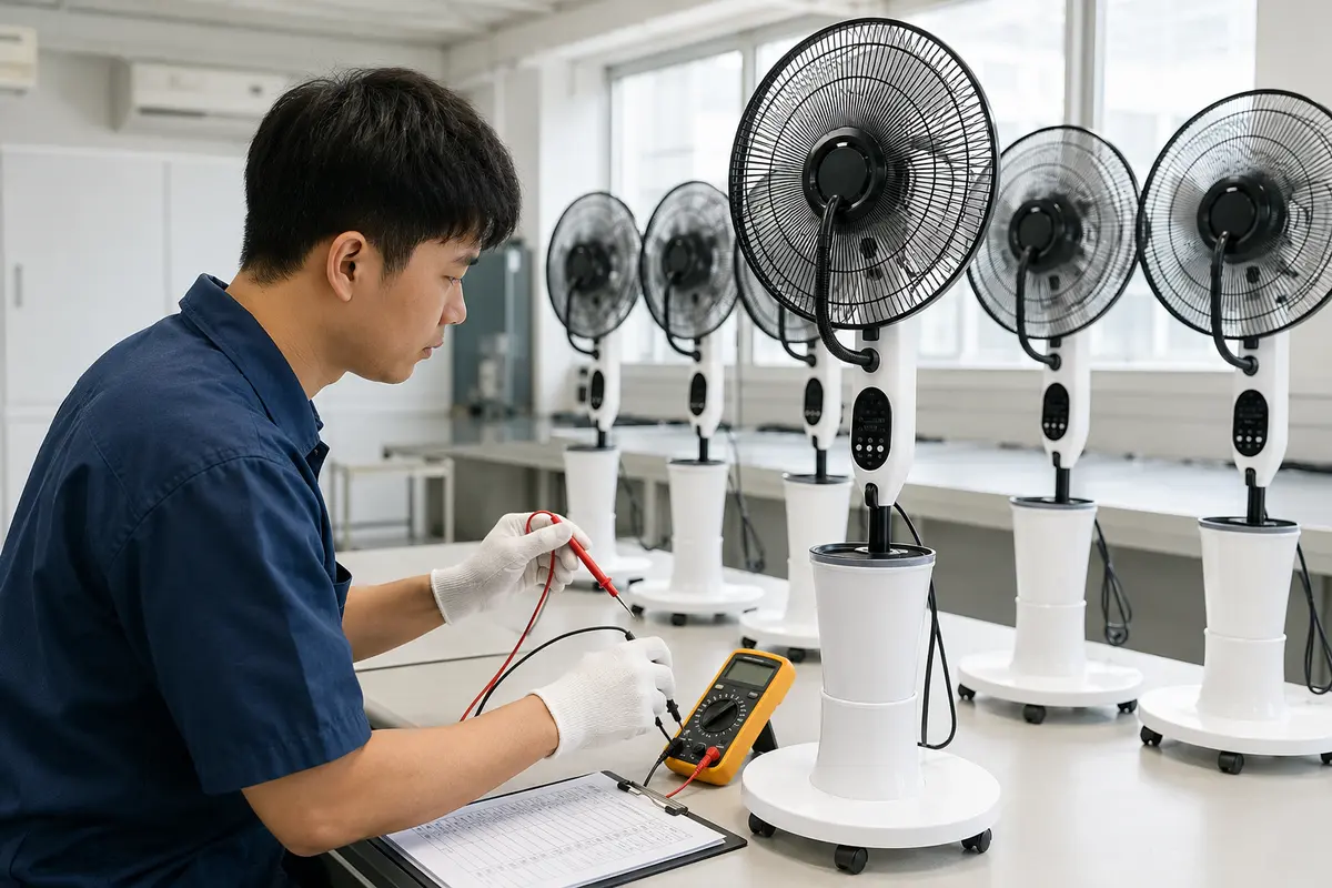 Fan quality inspection and functional testing before shipment