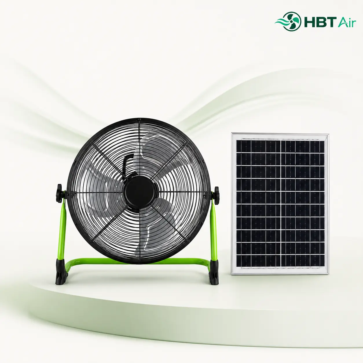 HBT AIR 16-inch solar rechargeable floor fan with solar panel