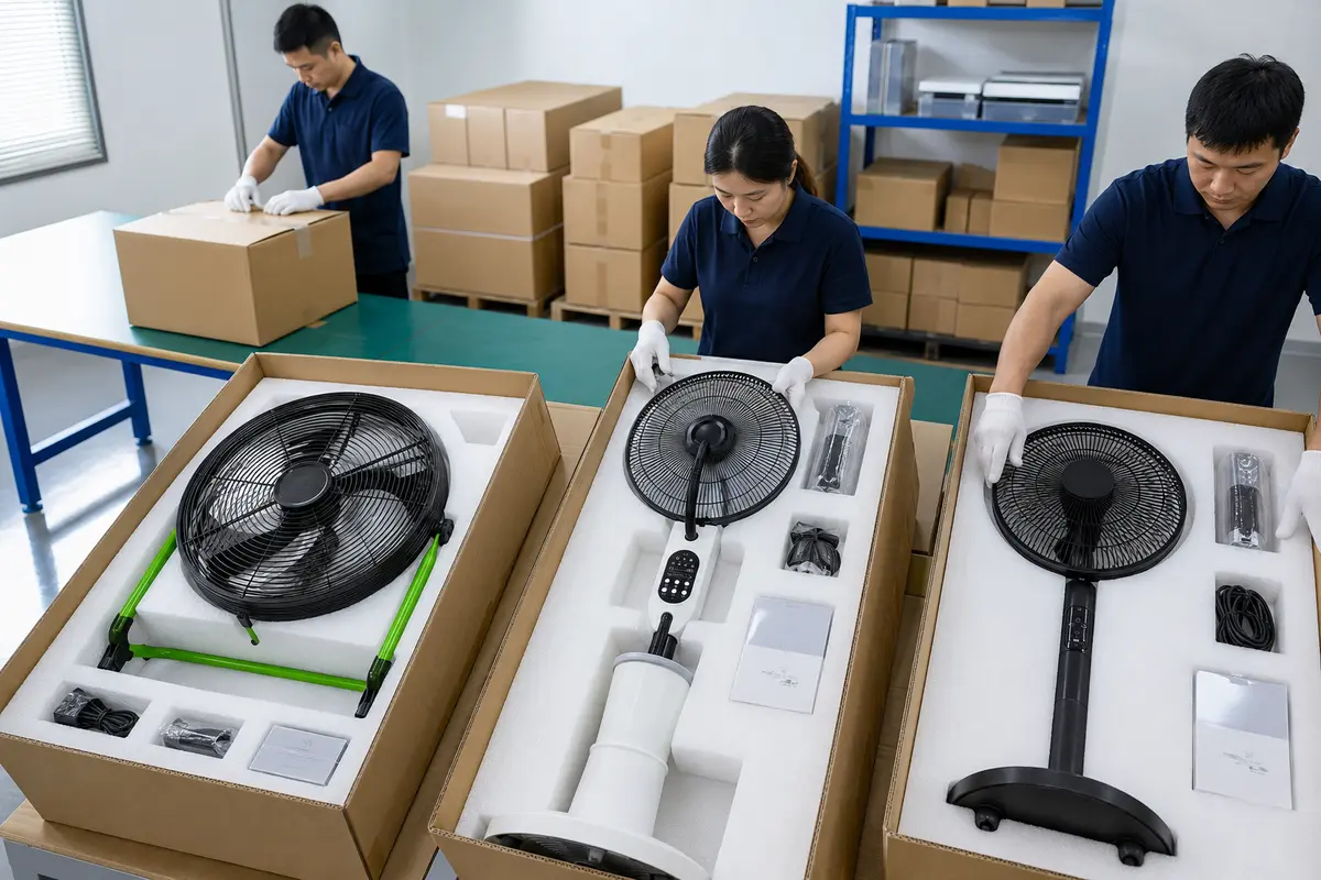 HBT AIR export fan packaging and carton preparation