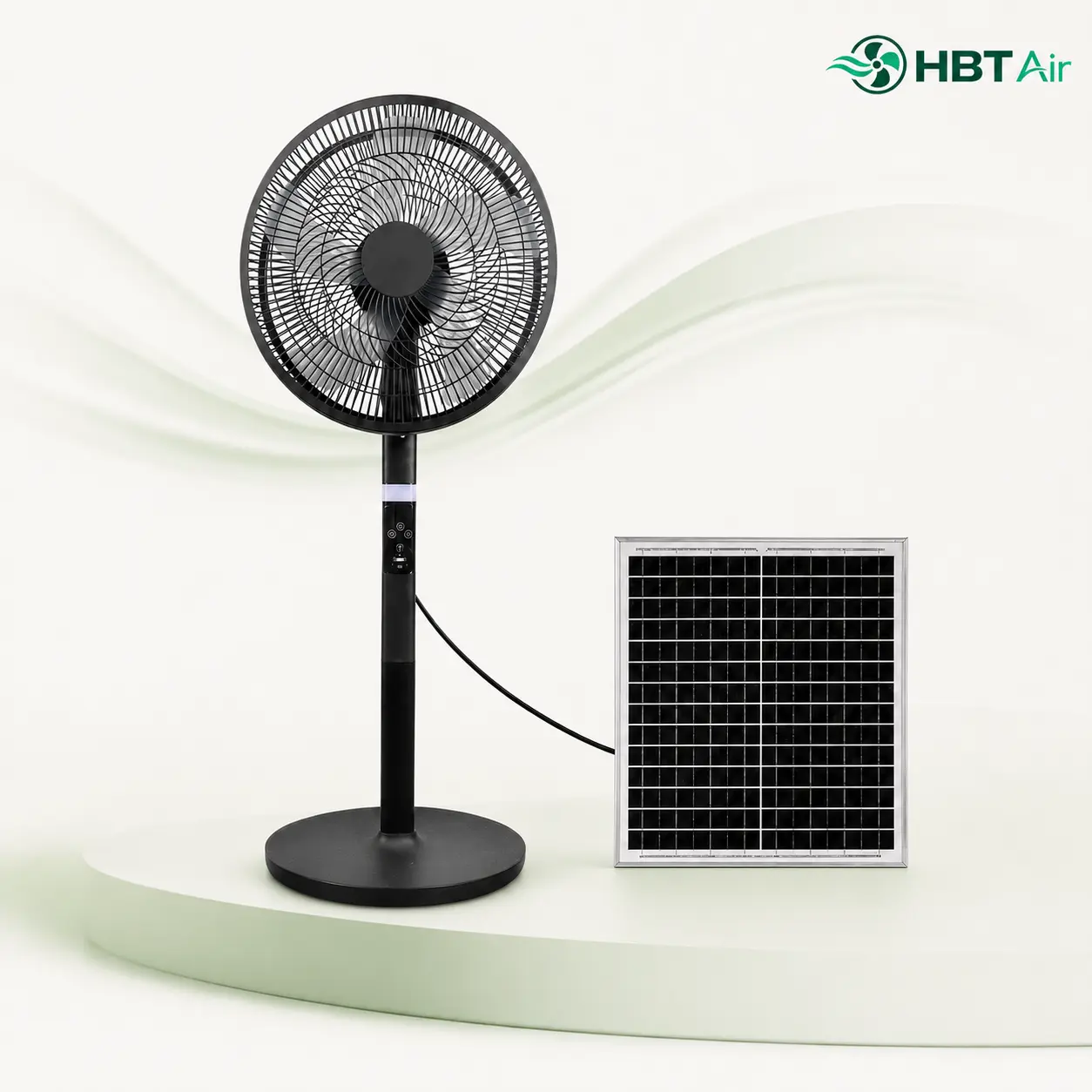 HBT AIR XXCS-T919-25W 16-inch solar rechargeable pedestal fan with solar panel
