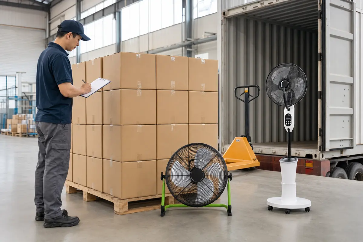 Fan cartons prepared for international shipment